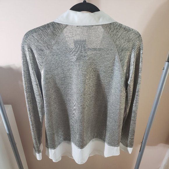 KIM & CAMI | Silver Sheen White Collar, Hem and Cuff Top - Picture 5 of 6